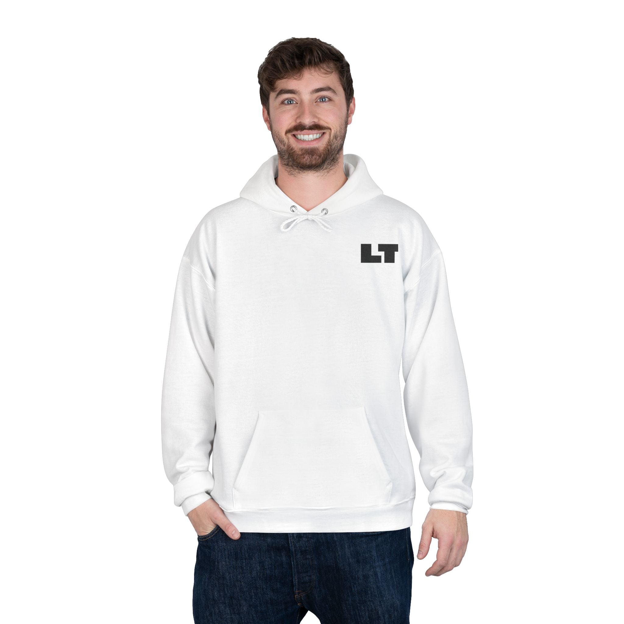 LT Logo Hoodie — Minimalist White Pullover Sweatshirt